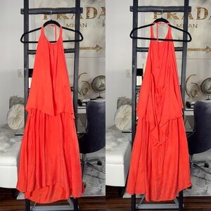 Paper London Corina Cupro Orange Halter Draped Maxi Dress Womens US 6 New
